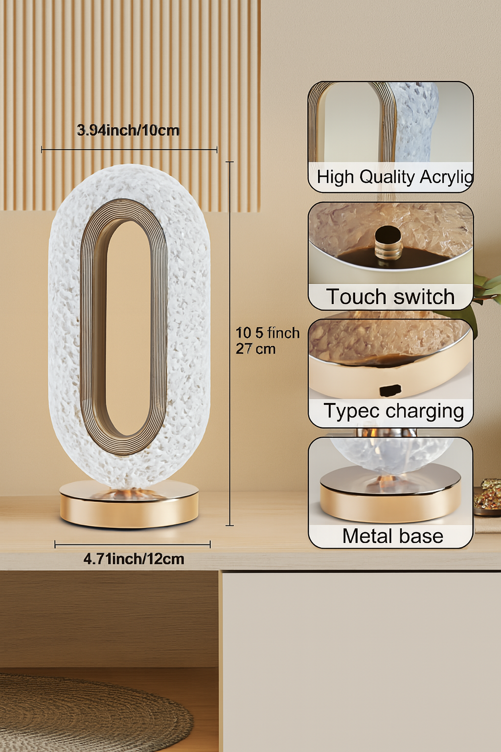 RECTANGLE SHAPE USB RECHARGEABLE CRYSTAL LAMP